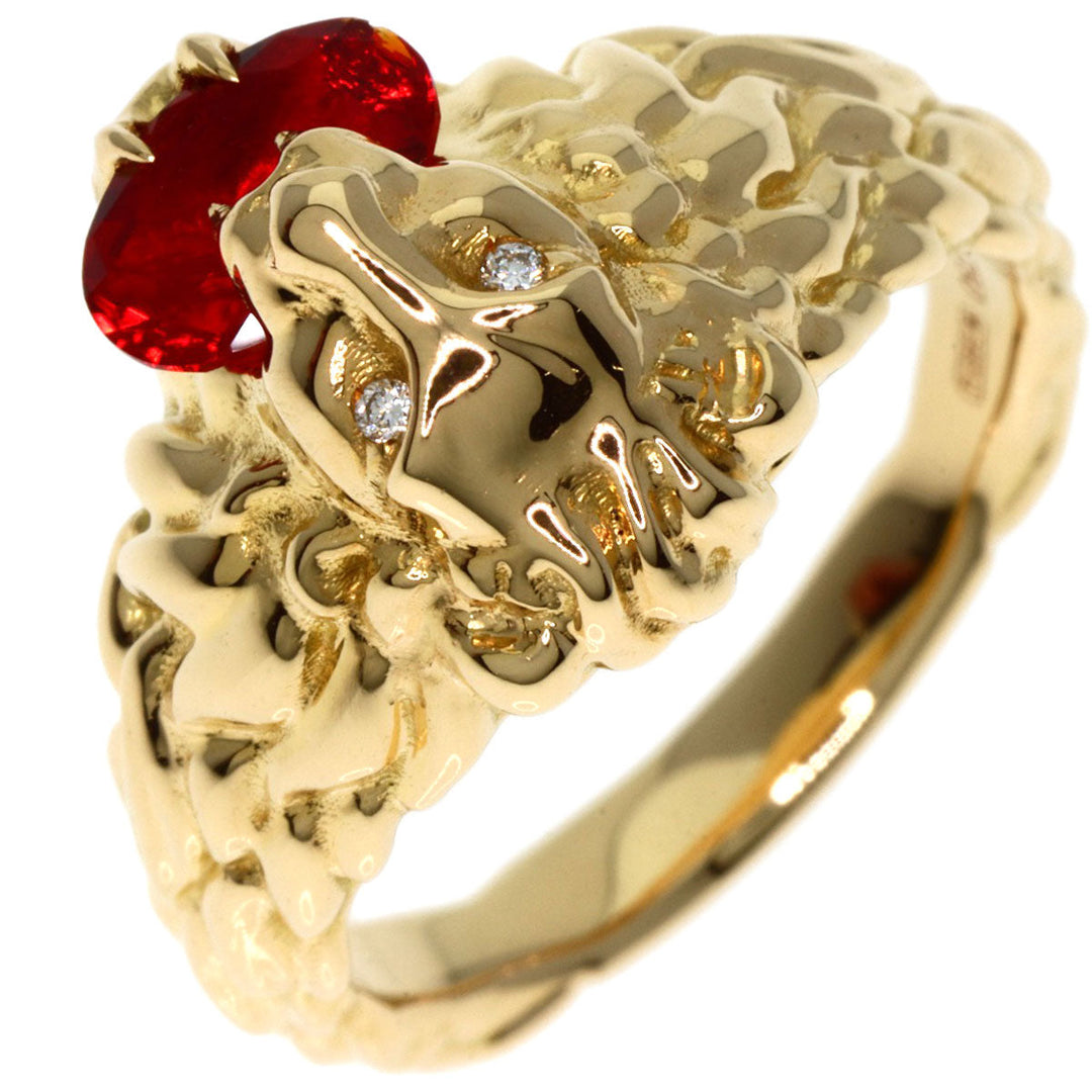 GUCCI Ring 18K Yellow Gold gold Lion Head Fire Opal Diamond #11