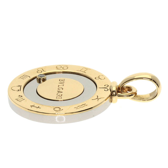 BVLGARI Pendant top K18YG , Stainless Steel gold Horoscope 1P Diamond Women(Unisex) Used Authentic