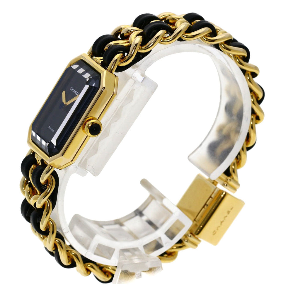 CHANEL Watches Quartz Gold Plated, GPx Leather gold Premiere black dial Women Used Authentic