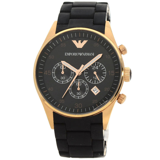 Emporio Armani Watches Quartz AR-5905 PGP, Rubber gold Round face black dial mens Used Authentic