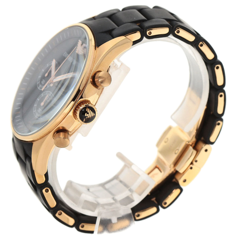 Emporio Armani Watches Quartz AR-5905 PGP, Rubber gold Round face black dial mens Used Authentic