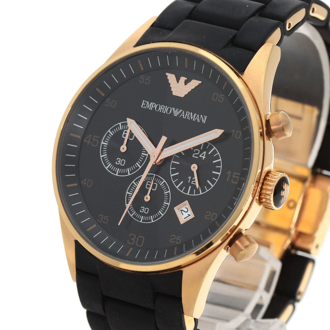 Emporio Armani Watches Quartz AR-5905 PGP, Rubber gold Round face black dial mens Used Authentic