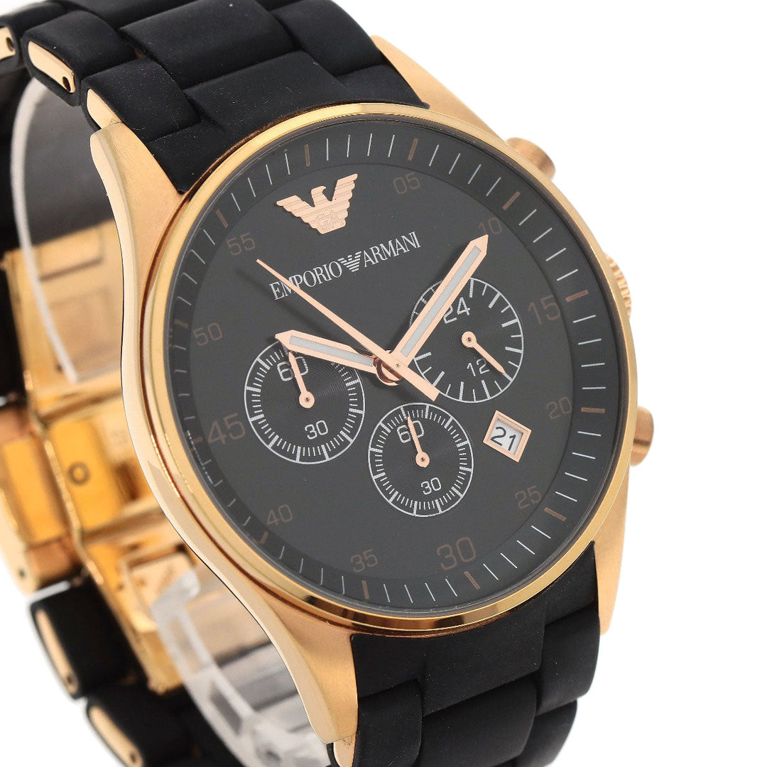 Emporio Armani Watches Quartz AR-5905 PGP, Rubber gold Round face black dial mens Used Authentic