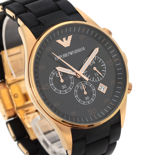 Emporio Armani Watches Quartz AR-5905 PGP, Rubber gold Round face black dial mens Used Authentic