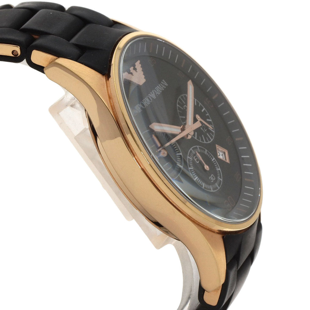 Emporio Armani Watches Quartz AR-5905 PGP, Rubber gold Round face black dial mens Used Authentic