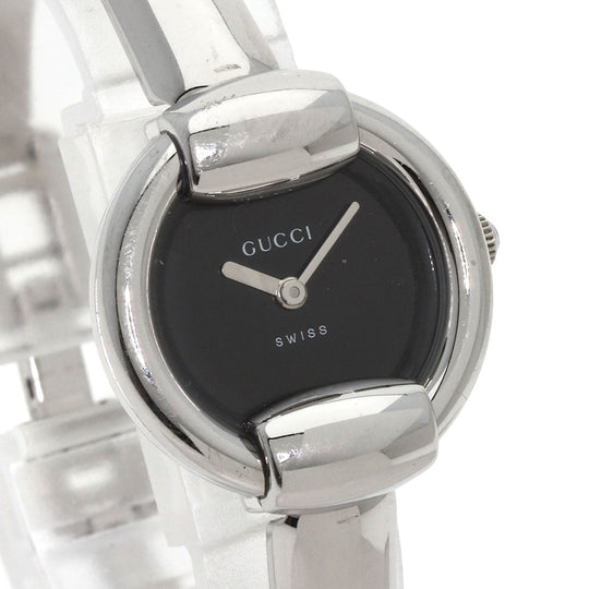 GUCCI Watches Quartz 1400L Stainless Steel , Stainless Steel Silver Round face black dial Women Used Authentic