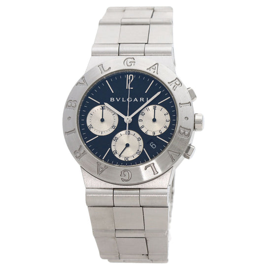 BVLGARI Watches Quartz CH35S Stainless Steel Silver Diagono Sports Chronograph black dial