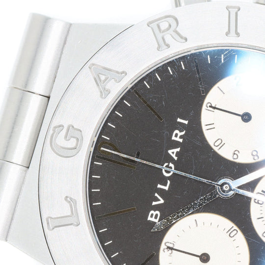 BVLGARI Watches Quartz CH35S Stainless Steel Silver Diagono Sports Chronograph black dial