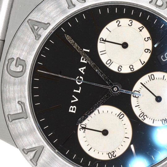 BVLGARI Watches Quartz CH35S Stainless Steel Silver Diagono Sports Chronograph black dial