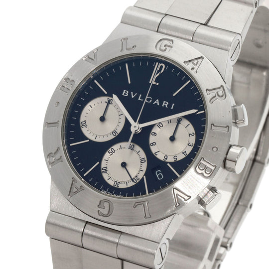 BVLGARI Watches Quartz CH35S Stainless Steel Silver Diagono Sports Chronograph black dial