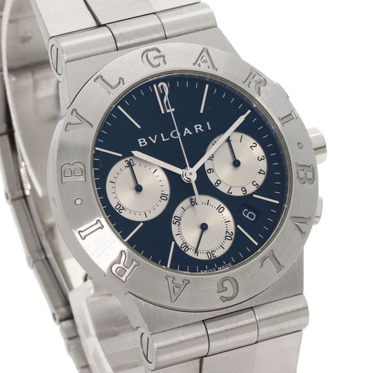 BVLGARI Watches Quartz CH35S Stainless Steel Silver Diagono Sports Chronograph black dial
