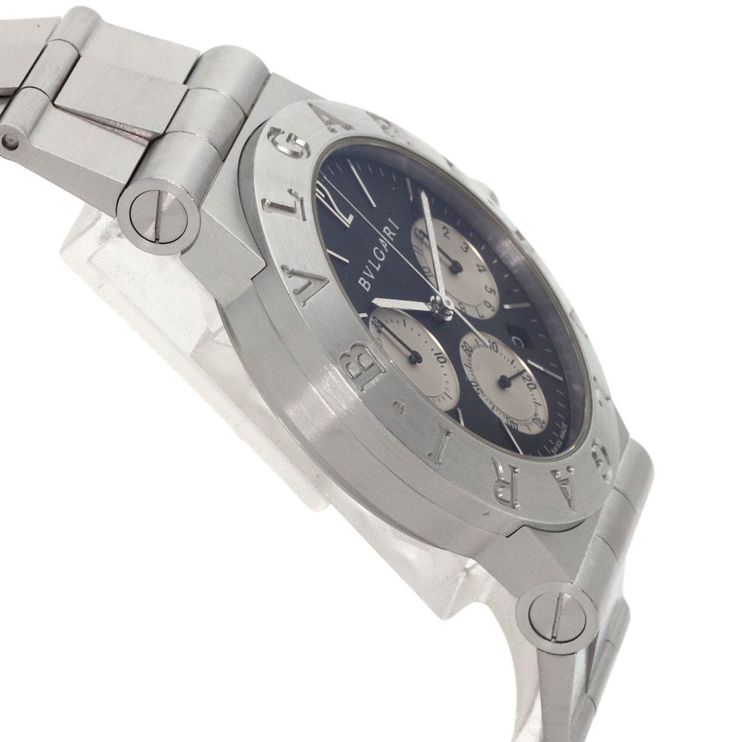 BVLGARI Watches Quartz CH35S Stainless Steel Silver Diagono Sports Chronograph black dial