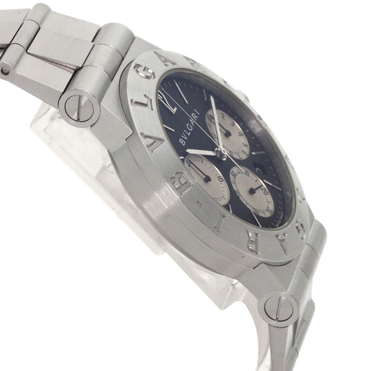 BVLGARI Watches Quartz CH35S Stainless Steel Silver Diagono Sports Chronograph black dial