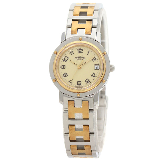 HERMES Watches Quartz CL4.220 Stainless Steel , SSxGP gold Clipper Ivory dial Women Used Authentic