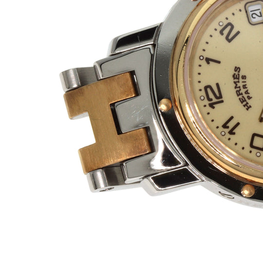 HERMES Watches Quartz CL4.220 Stainless Steel , SSxGP gold Clipper Ivory dial Women Used Authentic