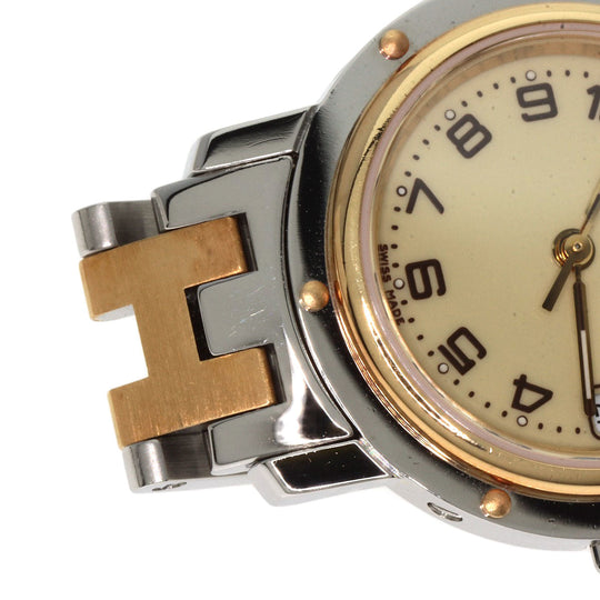 HERMES Watches Quartz CL4.220 Stainless Steel , SSxGP gold Clipper Ivory dial Women Used Authentic