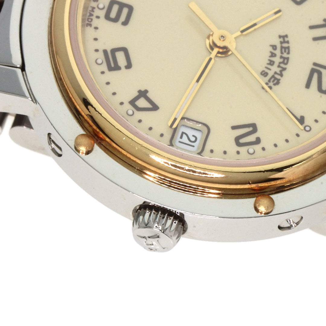 HERMES Watches Quartz CL4.220 Stainless Steel , SSxGP gold Clipper Ivory dial Women Used Authentic
