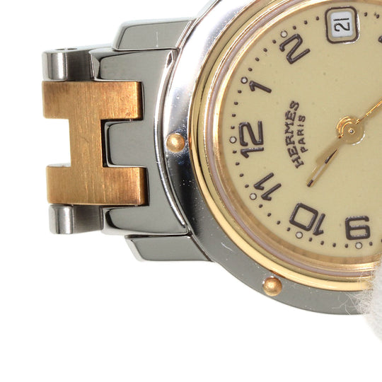 HERMES Watches Quartz CL4.220 Stainless Steel , SSxGP gold Clipper Ivory dial Women Used Authentic