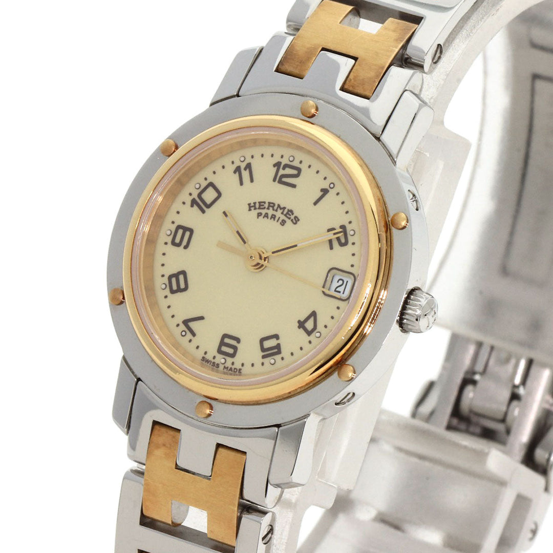 HERMES Watches Quartz CL4.220 Stainless Steel , SSxGP gold Clipper Ivory dial Women Used Authentic