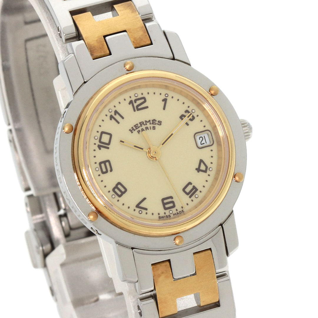 HERMES Watches Quartz CL4.220 Stainless Steel , SSxGP gold Clipper Ivory dial Women Used Authentic