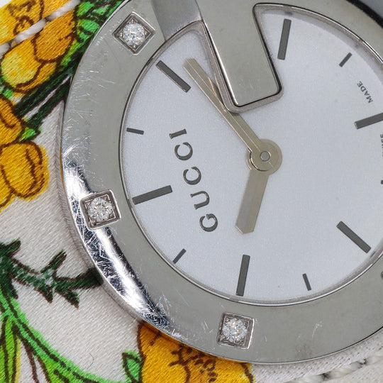 GUCCI Watches Quartz YA104 Stainless Steel, Satin x Leather Silver Bandeau Flora Silver dial Women Used Authentic