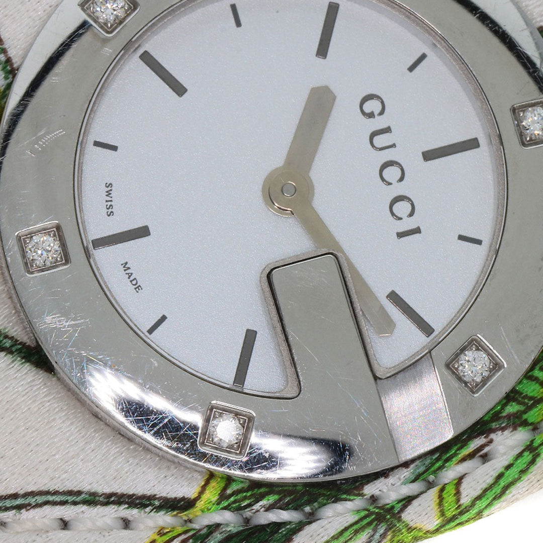 GUCCI Watches Quartz YA104 Stainless Steel, Satin x Leather Silver Bandeau Flora Silver dial Women Used Authentic
