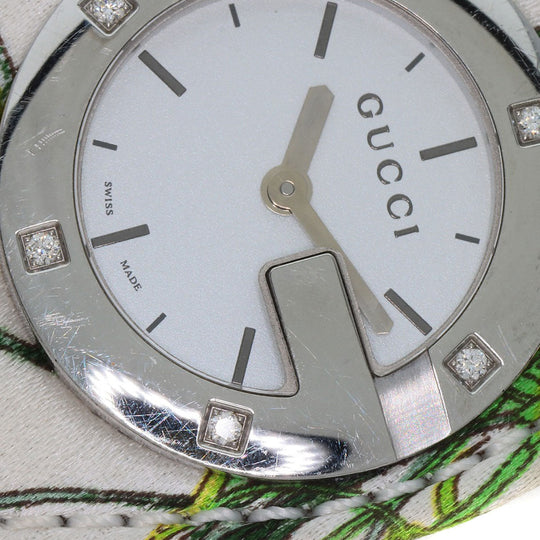 GUCCI Watches Quartz YA104 Stainless Steel, Satin x Leather Silver Bandeau Flora Silver dial Women Used Authentic