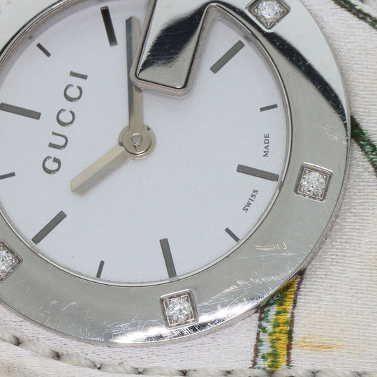 GUCCI Watches Quartz YA104 Stainless Steel, Satin x Leather Silver Bandeau Flora Silver dial Women Used Authentic