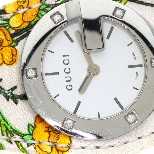 GUCCI Watches Quartz YA104 Stainless Steel, Satin x Leather Silver Bandeau Flora Silver dial Women Used Authentic
