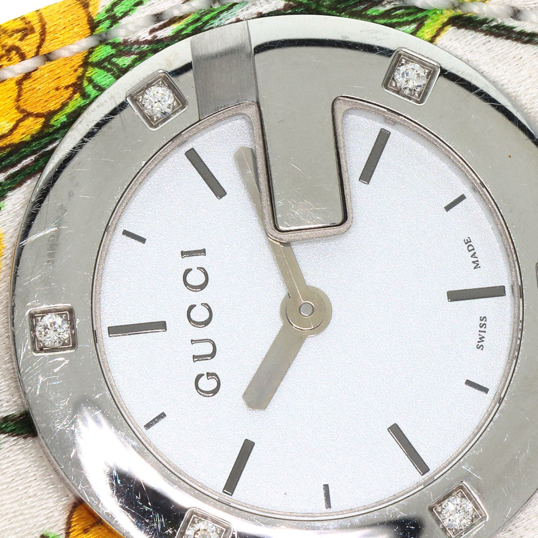 GUCCI Watches Quartz YA104 Stainless Steel, Satin x Leather Silver Bandeau Flora Silver dial Women Used Authentic