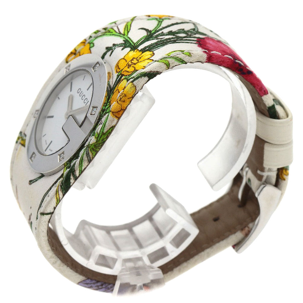 GUCCI Watches Quartz YA104 Stainless Steel, Satin x Leather Silver Bandeau Flora Silver dial Women Used Authentic
