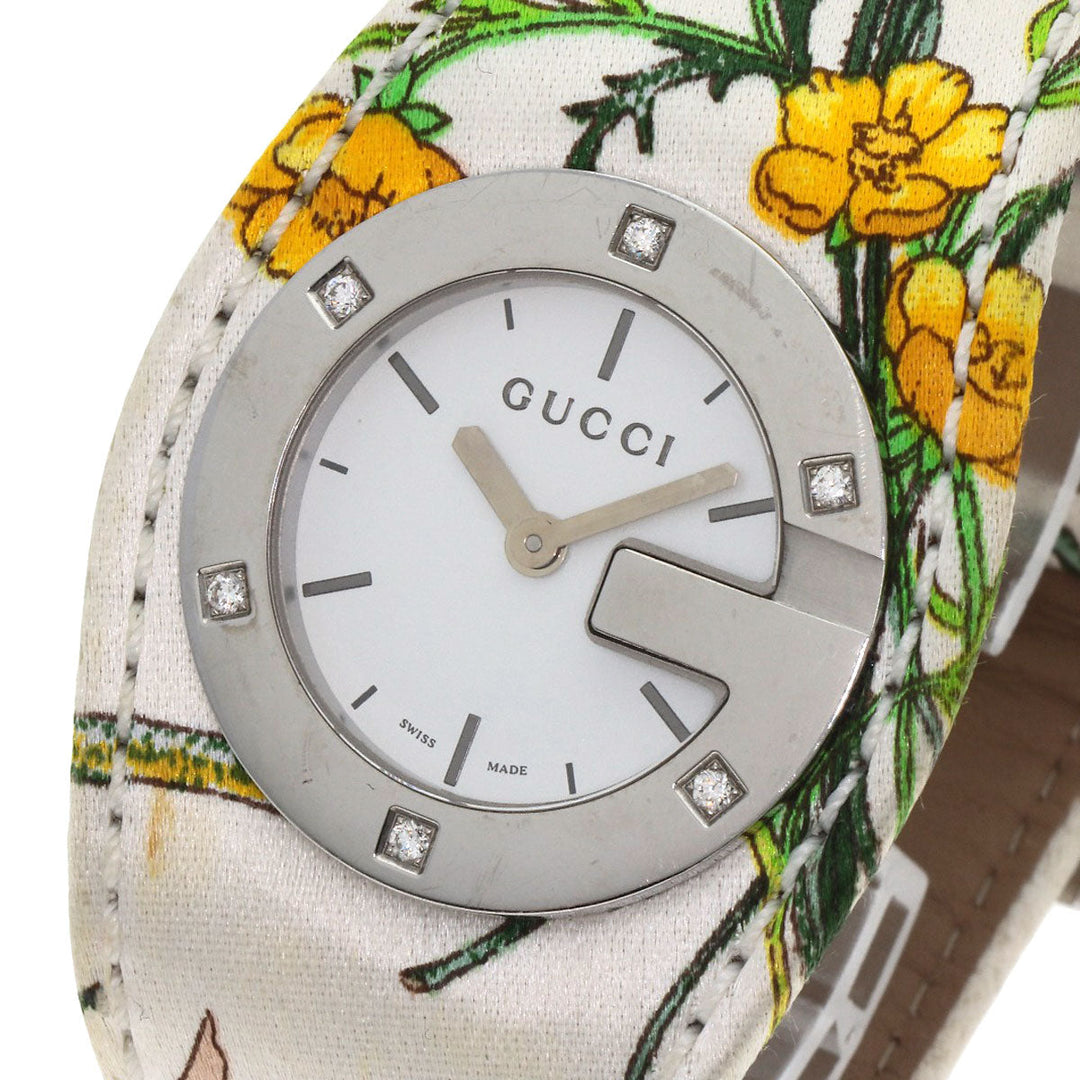 GUCCI Watches Quartz YA104 Stainless Steel, Satin x Leather Silver Bandeau Flora Silver dial Women Used Authentic
