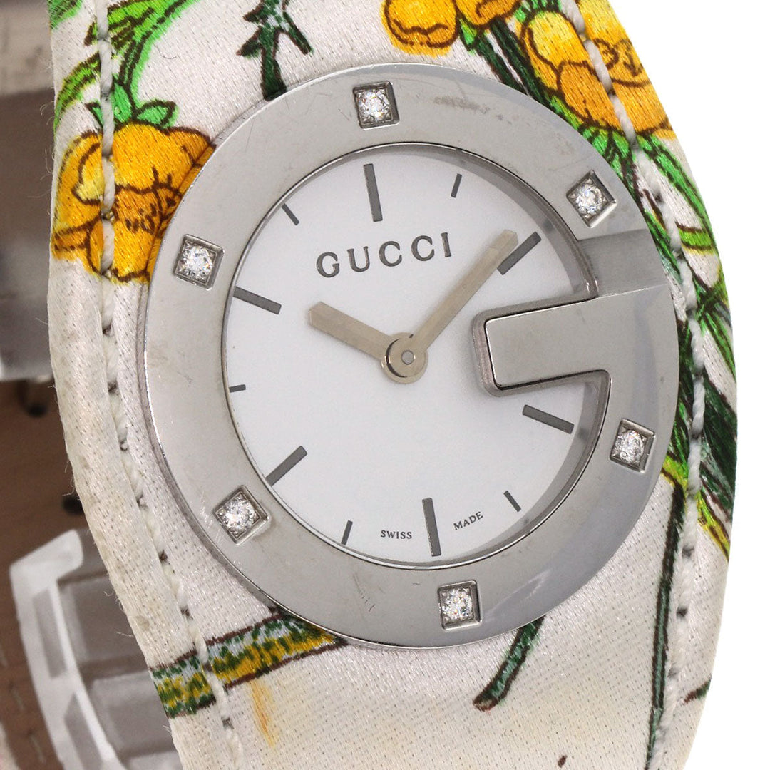 GUCCI Watches Quartz YA104 Stainless Steel, Satin x Leather Silver Bandeau Flora Silver dial Women Used Authentic