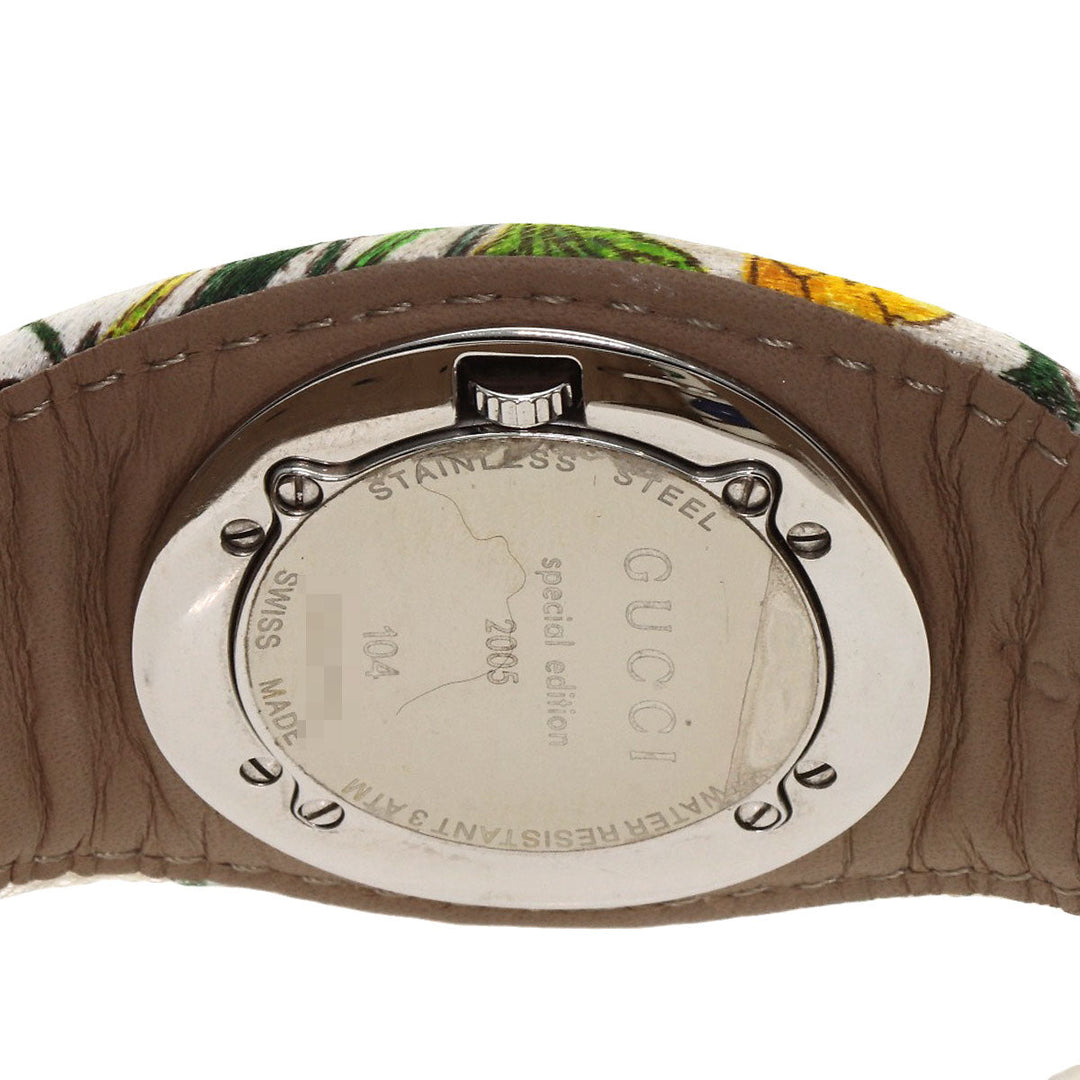 GUCCI Watches Quartz YA104 Stainless Steel, Satin x Leather Silver Bandeau Flora Silver dial Women Used Authentic