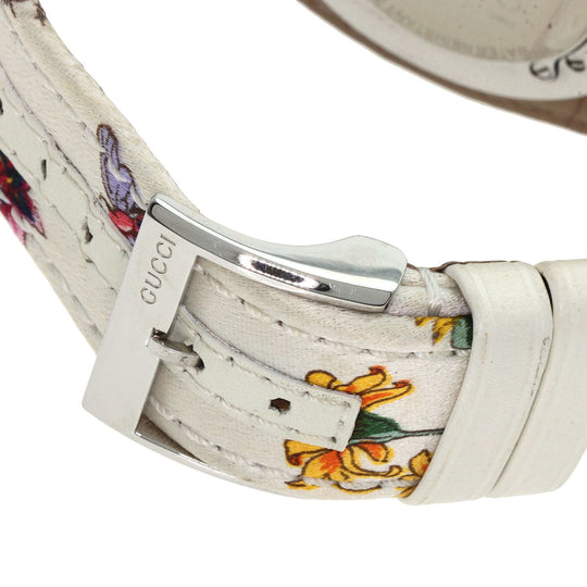 GUCCI Watches Quartz YA104 Stainless Steel, Satin x Leather Silver Bandeau Flora Silver dial Women Used Authentic