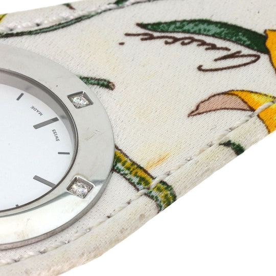 GUCCI Watches Quartz YA104 Stainless Steel, Satin x Leather Silver Bandeau Flora Silver dial Women Used Authentic