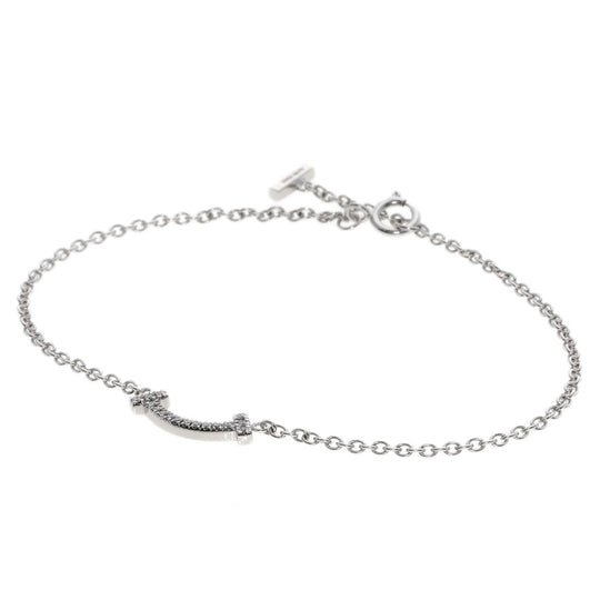 TIFFANY&Co. bracelet K18WG Silver T Smile Mini Diamond Women Used Authentic