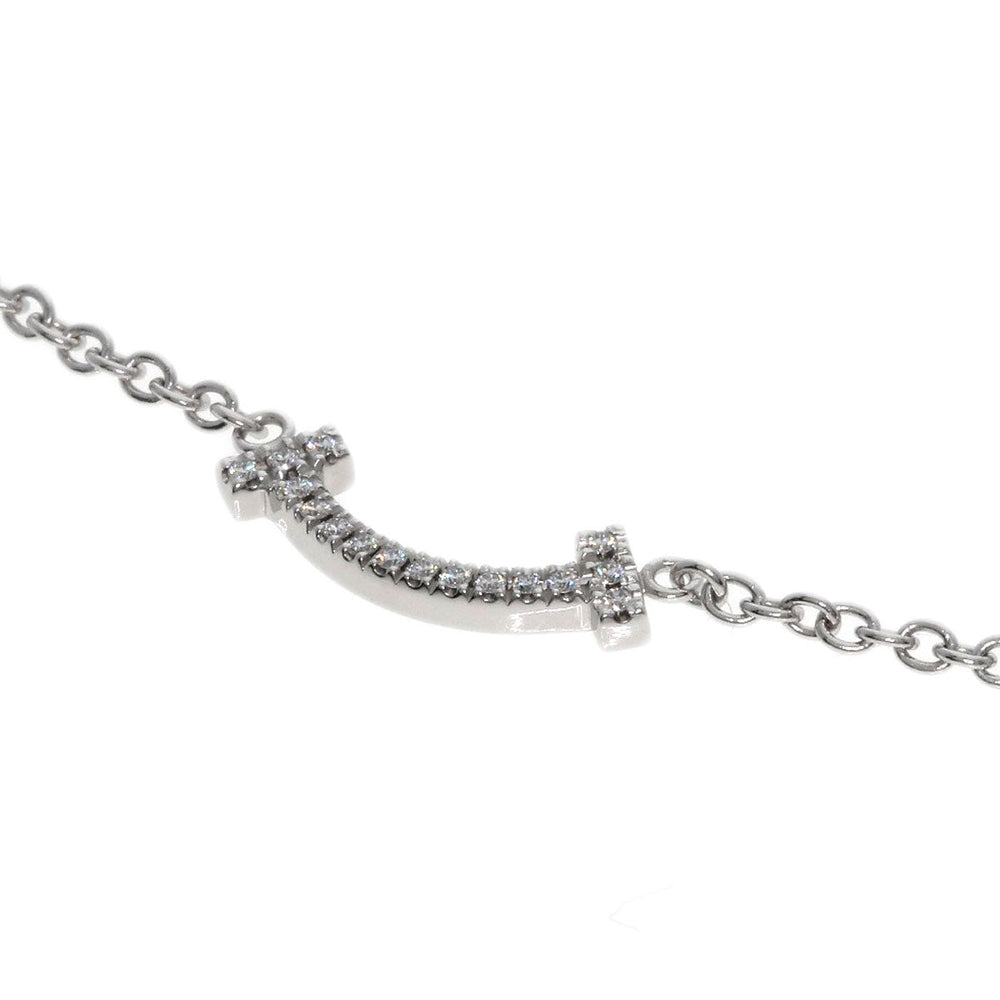 TIFFANY&Co. bracelet K18WG Silver T Smile Mini Diamond Women Used Authentic