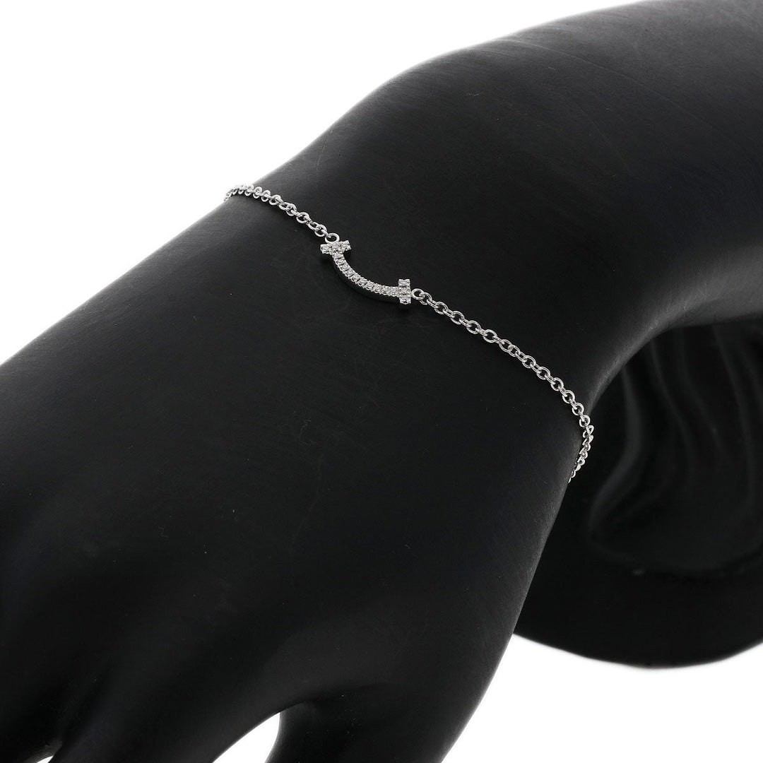 TIFFANY&Co. bracelet K18WG Silver T Smile Mini Diamond Women Used Authentic