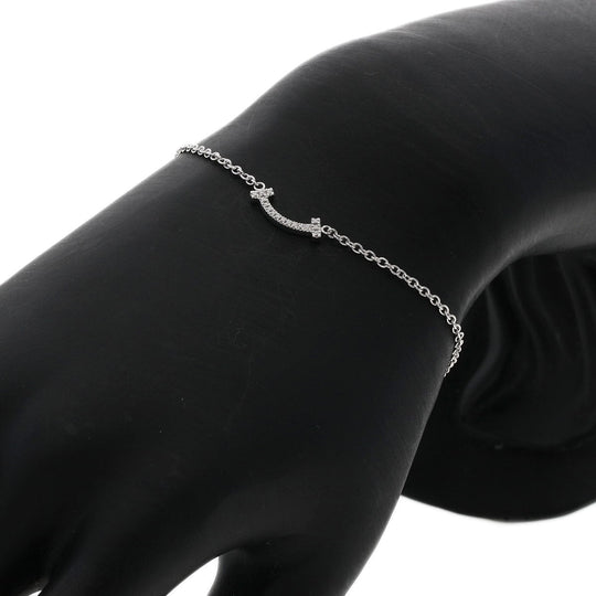 TIFFANY&Co. bracelet K18WG Silver T Smile Mini Diamond Women Used Authentic