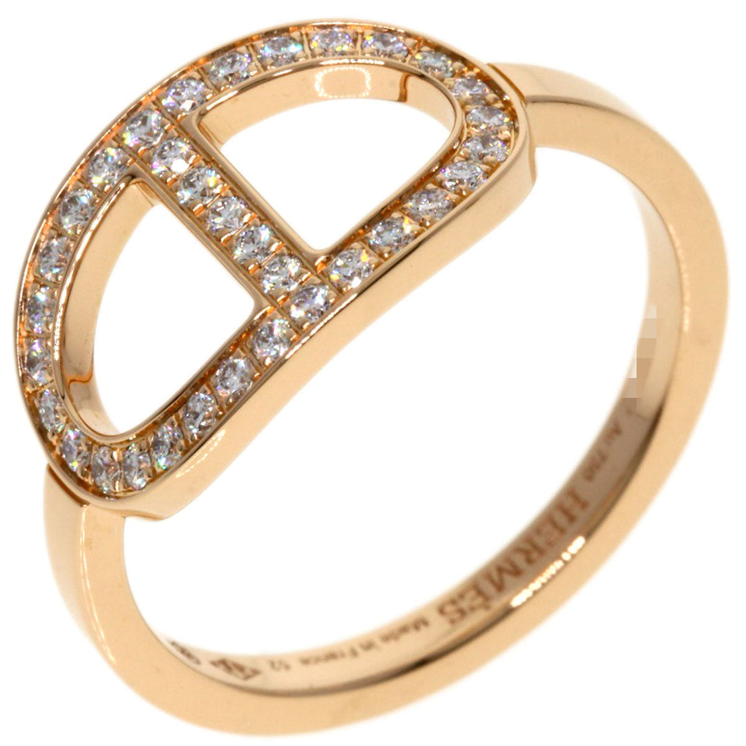 HERMES Ring 18K Pink Gold gold Chaine d'Ancre Contour MM Diamond #52 Women Used Authentic