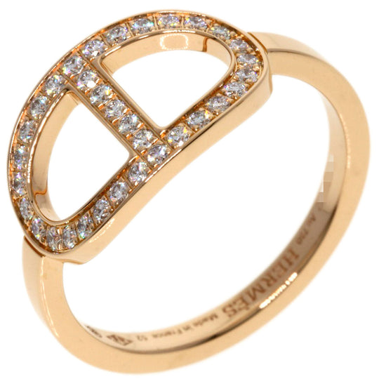 HERMES Ring 18K Pink Gold gold Chaine d'Ancre Contour MM Diamond #52 Women Used Authentic