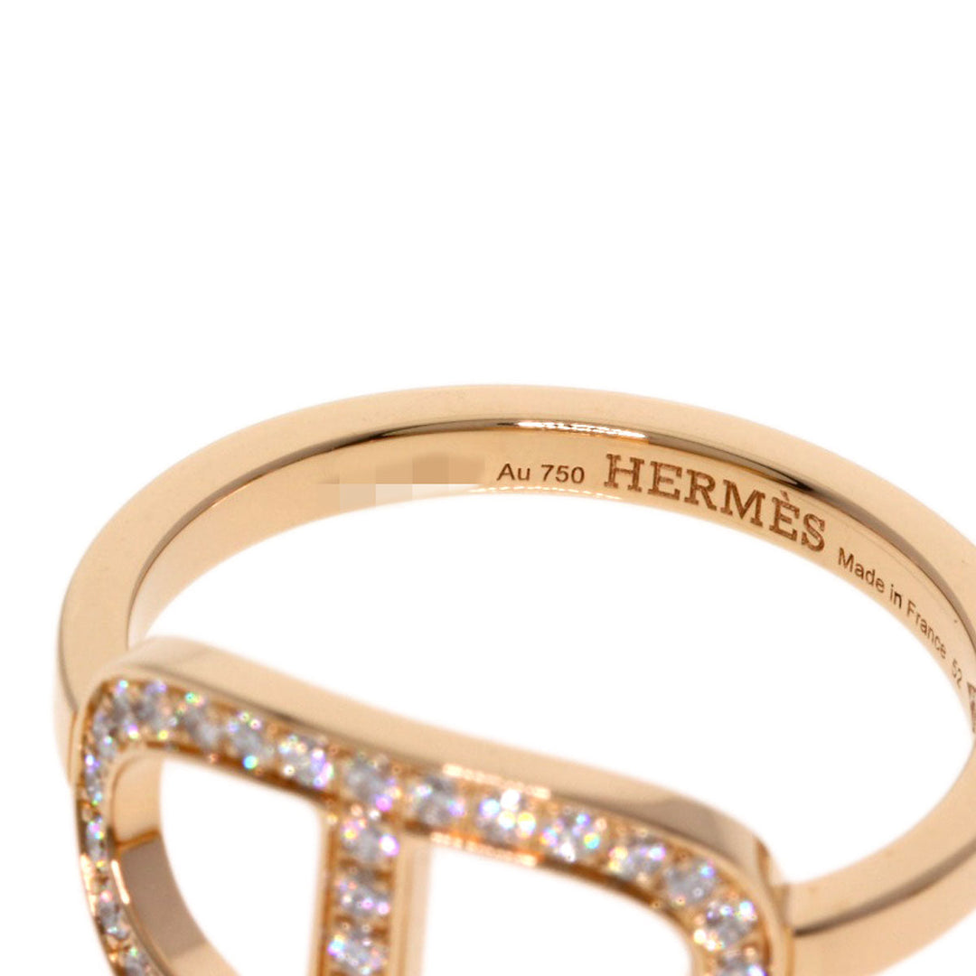 HERMES Ring 18K Pink Gold gold Chaine d'Ancre Contour MM Diamond #52 Women Used Authentic