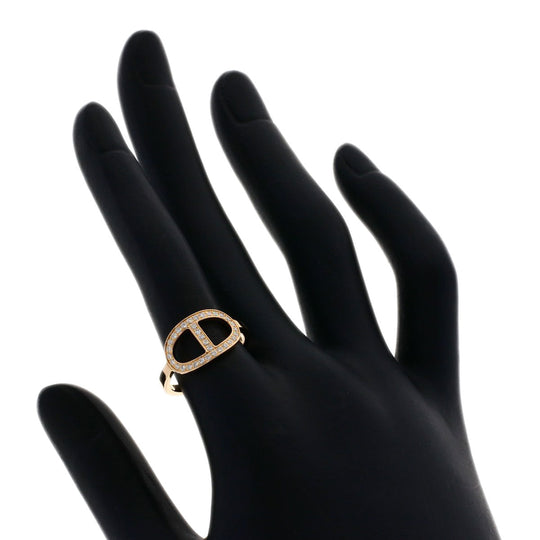 HERMES Ring 18K Pink Gold gold Chaine d'Ancre Contour MM Diamond #52 Women Used Authentic
