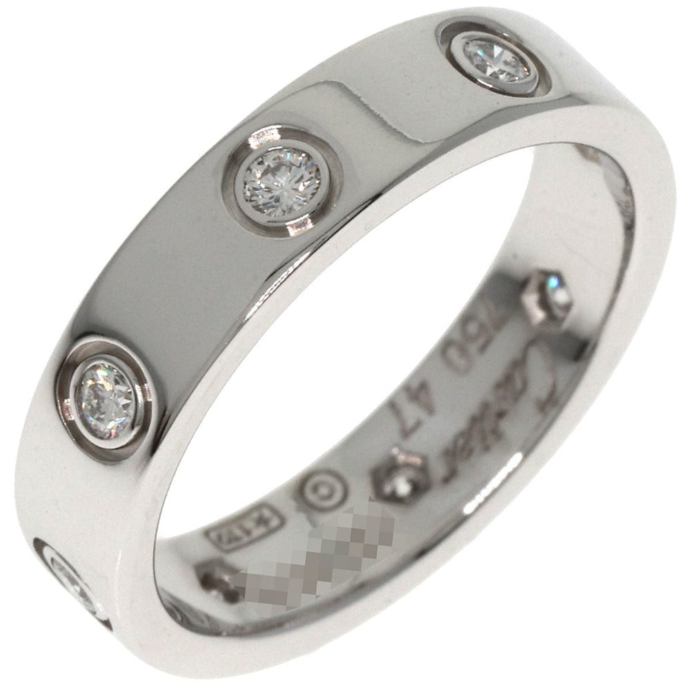 CARTIER Ring K18WG Silver Mini Love Ring Full Diamond #47 Women Used Authentic