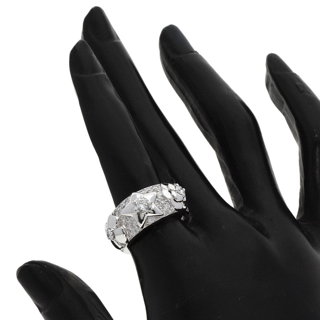 CHANEL Ring K18WG Silver Three Symbols Diamond Women Used Authentic