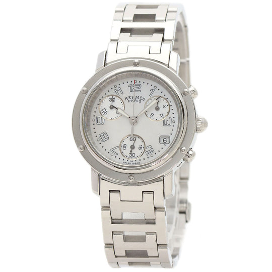HERMES Watches Quartz CL1.310 Stainless Steel , Stainless Steel Silver Clipper Chronograph White shell dial Women Used Authentic