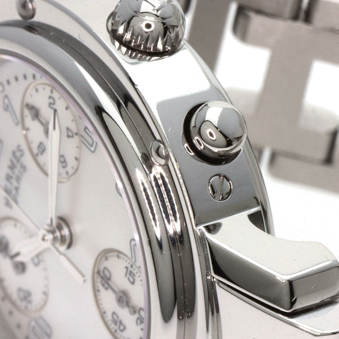 HERMES Watches Quartz CL1.310 Stainless Steel , Stainless Steel Silver Clipper Chronograph White shell dial Women Used Authentic