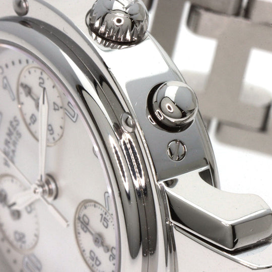 HERMES Watches Quartz CL1.310 Stainless Steel , Stainless Steel Silver Clipper Chronograph White shell dial Women Used Authentic