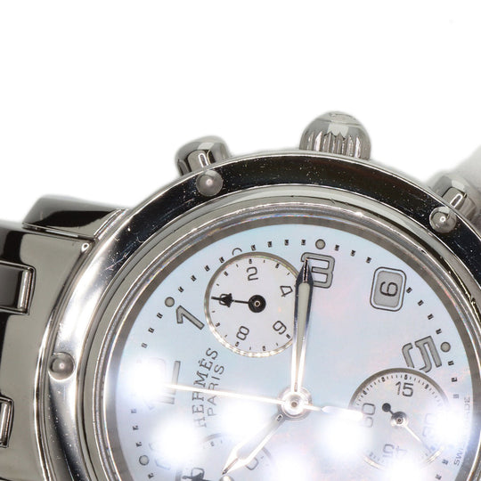 HERMES Watches Quartz CL1.310 Stainless Steel , Stainless Steel Silver Clipper Chronograph White shell dial Women Used Authentic